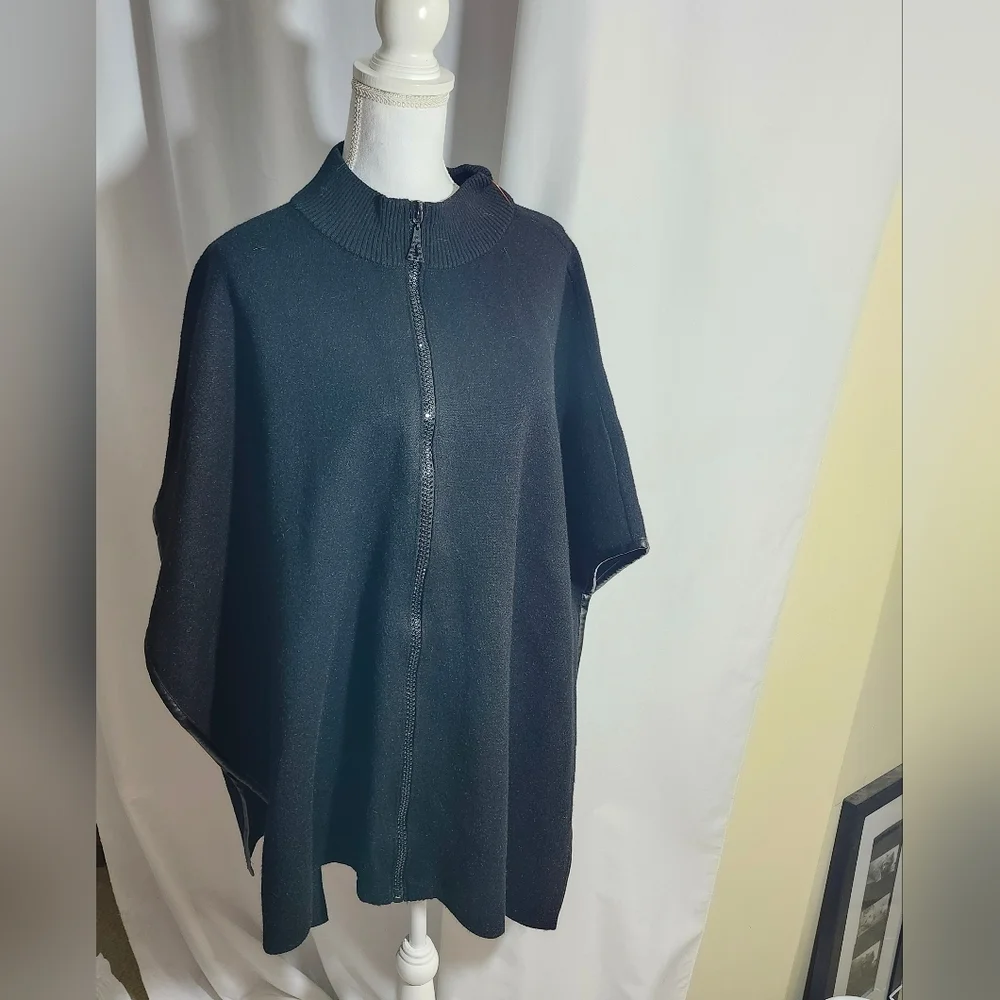 Chico's Embellished Black Zipper Sweater Ruana L/XL